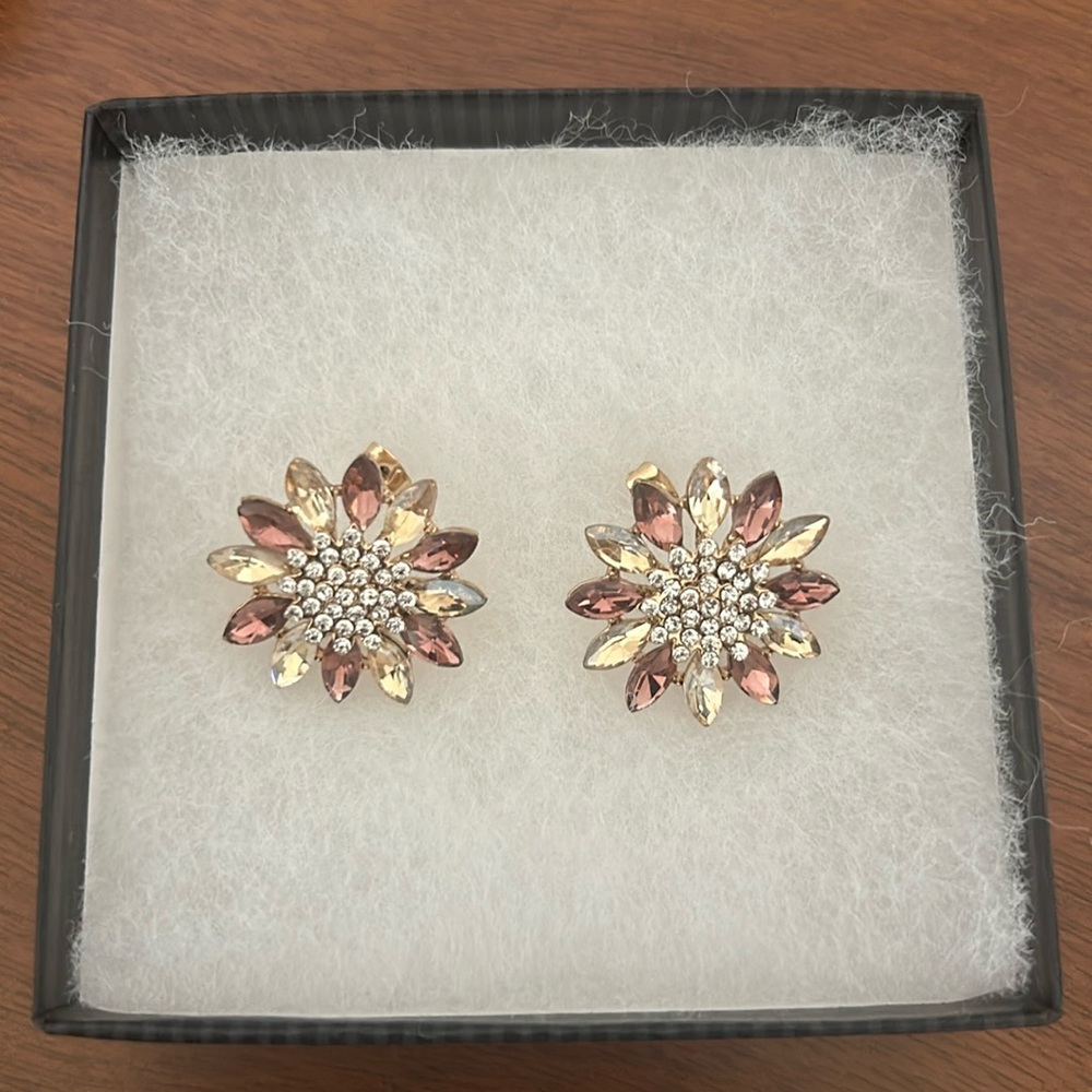 Multicolor Flower Sparkly Gem Earrings
